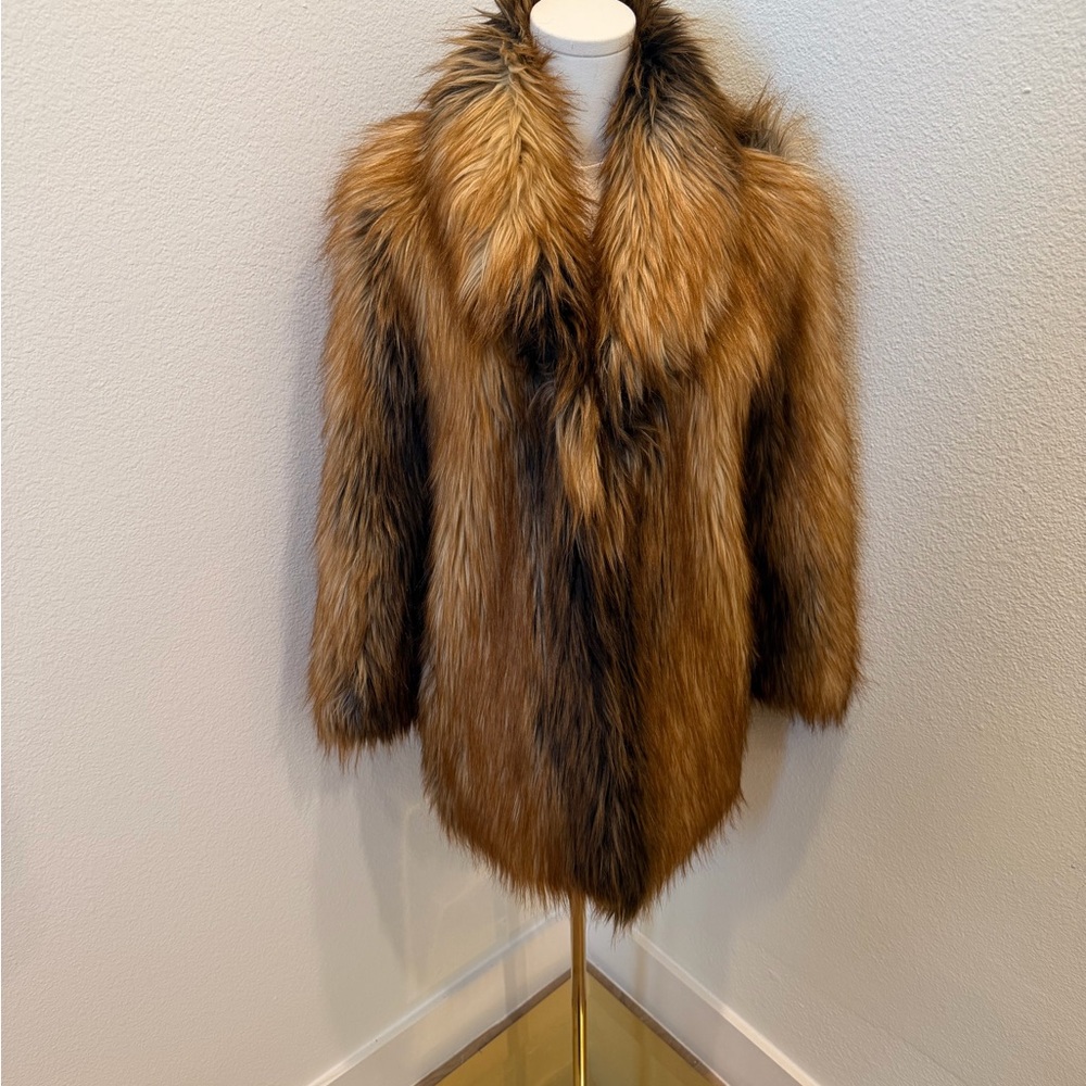 Fabulous Furs Golden Brown Faux Fur Teddy Jacket with Dark Accents